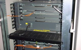 Campus network core routers in a rack