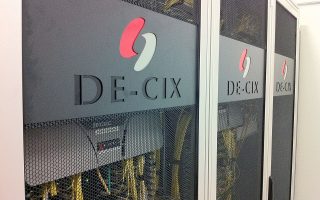 Internet exchange switch rack at DE-CIX Frankfurt