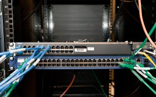 Server racks with fiber and copper cabling